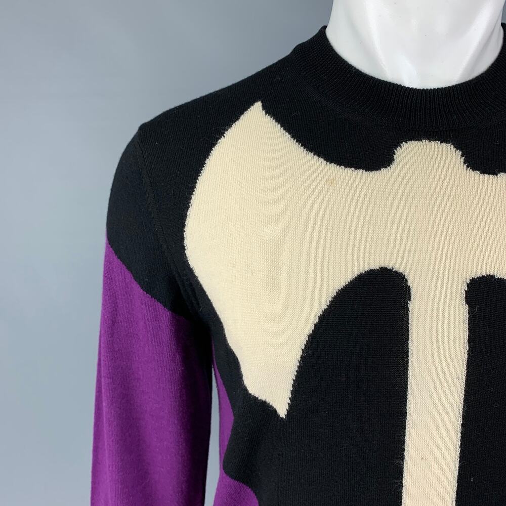 SS17 Size M Black Purple Graphic Wool Crew-Neck Pullover - Picture 4 of 7